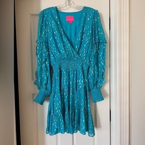 Lilly Pulitzer teal dress with gold foil print